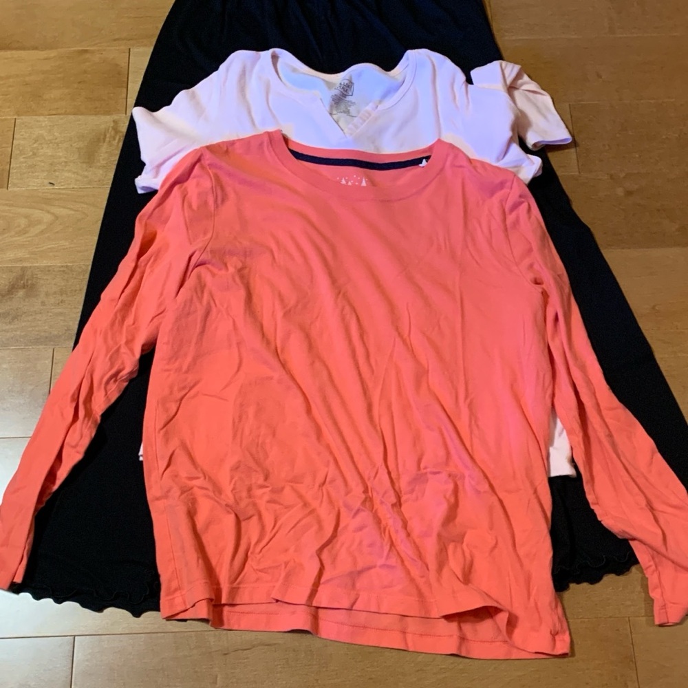 Coral and White Long Sleeve Tops